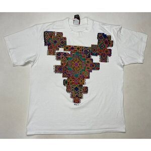 VINTAGE KWBL Art Graphic T-shirt Women XL White 90s Single Stitch